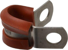 Made in USA - 1/4" Pipe, 1/4" Rod, Cushion Clamp - Gray & Red, Grade 304 Stainless Steel & Silicone Cushion - Exact Tool & Supply