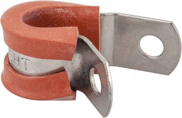 Made in USA - 3/8" Pipe, 3/8" Rod, Cushion Clamp - Gray & Red, Grade 304 Stainless Steel & Silicone Cushion - Exact Tool & Supply