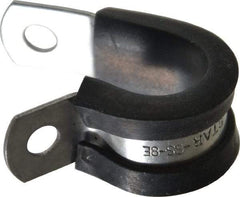 Made in USA - 1/2" Pipe, 1/2" Rod, Cushion Clamp - Gray & Black, Grade 304 Stainless Steel & EPDM Cushion - Exact Tool & Supply