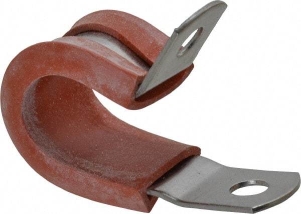 Made in USA - 1/2" Pipe, 1/2" Rod, Cushion Clamp - Gray & Red, Grade 304 Stainless Steel & Silicone Cushion - Exact Tool & Supply