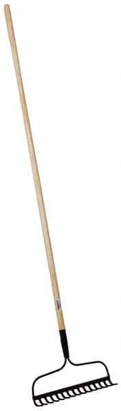 PRO-SOURCE - Bow Rake with 54" Straight Wood Handle - 14-11/16" Blade Width, 15 Tines, 2-1/2" Tine Length - Exact Tool & Supply
