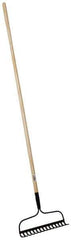 PRO-SOURCE - Bow Rake with 54" Straight Wood Handle - 14-11/16" Blade Width, 15 Tines, 2-1/2" Tine Length - Exact Tool & Supply