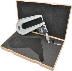 Mitutoyo - 0 to 1 Inch Range, 0.0001 Inch Resolution, Deep Throat, IP65 Electronic Outside Micrometer - 0.0002 Inch Accuracy, 6.3 Inch Throat, Ratchet Stop Thimble, Carbide Face, SR44 Battery, Data Output, Includes Plastic Case - Exact Tool & Supply