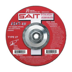 Sait - 24 Grit, 7" Wheel Diam, 1/4" Wheel Thickness, Type 27 Depressed Center Wheel - Aluminum Oxide, Resinoid Bond, T Hardness, 8,500 Max RPM, Compatible with Angle Grinder - Exact Tool & Supply