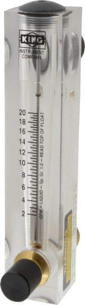 King - 1" M Port Block Style Panel Mount Flowmeter - 100 Max psi, 20 GPM, Acrylic - Exact Tool & Supply