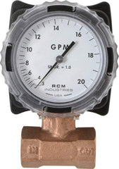 Made in USA - 1" NPT Port RCM Industries Flo-Gage Flowmeter - 180 Max psi, 3 to 20 GPM, Bronze - Exact Tool & Supply