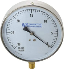 WGTC - 4-1/2" Dial, 1/4 Thread, 30-0 Scale Range, Pressure Gauge - Lower Connection Mount, Accurate to 1% of Scale - Exact Tool & Supply
