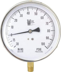 WGTC - 4-1/2" Dial, 1/4 Thread, 30-0-100 Scale Range, Pressure Gauge - Lower Connection Mount, Accurate to 1% of Scale - Exact Tool & Supply