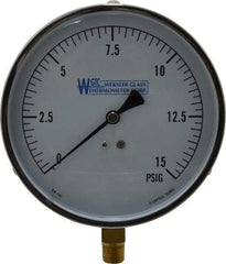 WGTC - 4-1/2" Dial, 1/4 Thread, 0-15 Scale Range, Pressure Gauge - Lower Connection Mount, Accurate to 1% of Scale - Exact Tool & Supply