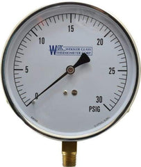 WGTC - 4-1/2" Dial, 1/4 Thread, 0-30 Scale Range, Pressure Gauge - Lower Connection Mount, Accurate to 1% of Scale - Exact Tool & Supply