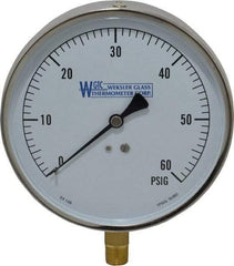 WGTC - 4-1/2" Dial, 1/4 Thread, 0-60 Scale Range, Pressure Gauge - Lower Connection Mount, Accurate to 1% of Scale - Exact Tool & Supply