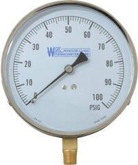 WGTC - 4-1/2" Dial, 1/4 Thread, 0-100 Scale Range, Pressure Gauge - Lower Connection Mount, Accurate to 1% of Scale - Exact Tool & Supply