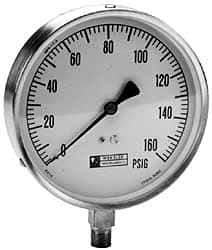 WGTC - 4-1/2" Dial, 1/4 Thread, 30-0-150 Scale Range, Pressure Gauge - Lower Connection Mount, Accurate to 1% of Scale - Exact Tool & Supply