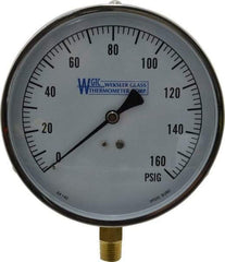 WGTC - 4-1/2" Dial, 1/4 Thread, 0-160 Scale Range, Pressure Gauge - Lower Connection Mount, Accurate to 1% of Scale - Exact Tool & Supply