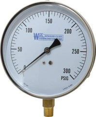 WGTC - 4-1/2" Dial, 1/4 Thread, 0-300 Scale Range, Pressure Gauge - Lower Connection Mount, Accurate to 1% of Scale - Exact Tool & Supply