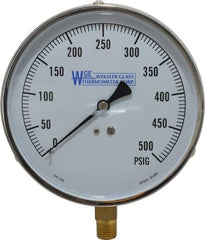 WGTC - 4-1/2" Dial, 1/4 Thread, 0-500 Scale Range, Pressure Gauge - Lower Connection Mount, Accurate to 1% of Scale - Exact Tool & Supply