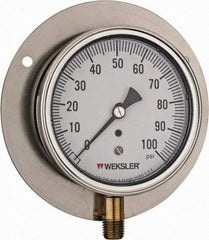 Made in USA - 3-1/2" Dial, 1/4 Thread, 0-100 Scale Range, Pressure Gauge - Lower Connection Mount, Accurate to 1% of Scale - Exact Tool & Supply