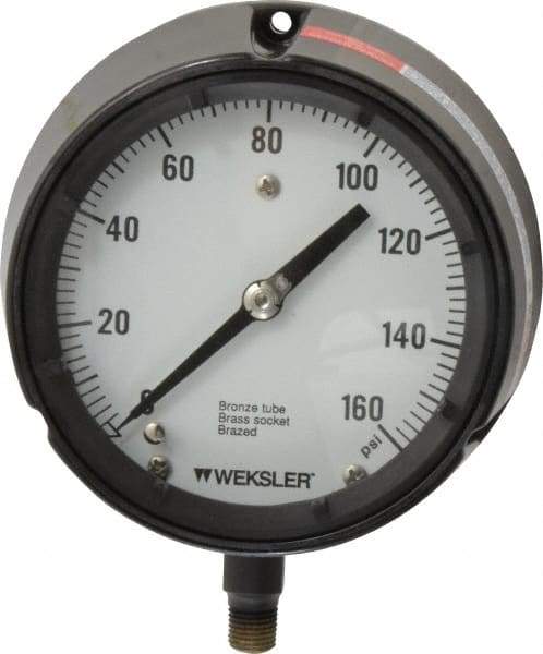 Made in USA - 4-1/2" Dial, 1/4 Thread, 0-160 Scale Range, Pressure Gauge - Lower Connection Mount, Accurate to 1% of Scale - Exact Tool & Supply
