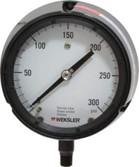 Made in USA - 4-1/2" Dial, 1/4 Thread, 0-300 Scale Range, Pressure Gauge - Lower Connection Mount, Accurate to 1% of Scale - Exact Tool & Supply