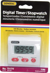 General - Minute Second Count Up and Down Timer - White - Exact Tool & Supply