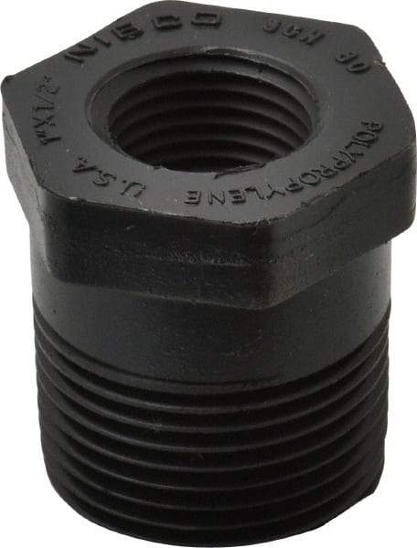 NIBCO - 1 x 1/2" Polypropylene Plastic Pipe Flush Reducer Bushing - Schedule 80, MPT x FPT End Connections - Exact Tool & Supply
