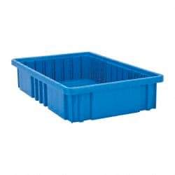 Quantum Storage - 75 Lb Load Capacity Blue Polypropylene Dividable Container - Stacking, 16-1/2" Long x 10.9" Wide x 3-1/2" High - Exact Tool & Supply