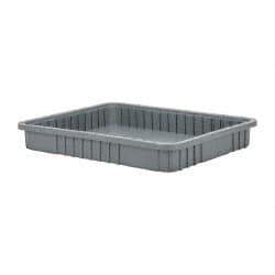 Quantum Storage - 100 Lb Load Capacity Gray Polypropylene Dividable Container - Stacking, 22-1/2" Long x 17-1/2" Wide x 3" High - Exact Tool & Supply
