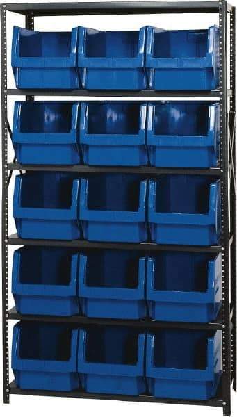 Quantum Storage - 15 Bin Large Hopper Front Bin Storage Units - 18 Inch Overall Depth x 75 Inch Overall Height, Yellow High Density Polyethylene Bins - Exact Tool & Supply