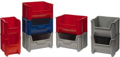 Quantum Storage - 75 Lb. Load Capacity, 17-1/2" Deep, Red Polyethylene Hopper Stacking Bin - 12-1/2" High x 16-1/2" Wide x 17-1/2" Long - Exact Tool & Supply