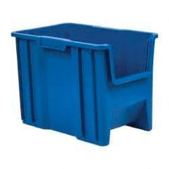 Quantum Storage - 75 Lb. Load Capacity, 17-1/2" Deep, Blue Polyethylene Hopper Stacking Bin - 12-1/2" High x 10-7/8" Wide x 17-1/2" Long - Exact Tool & Supply