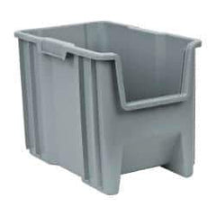 Quantum Storage - 75 Lb. Load Capacity, 17-1/2" Deep, Gray Polyethylene Hopper Stacking Bin - 12-1/2" High x 10-7/8" Wide x 17-1/2" Long - Exact Tool & Supply