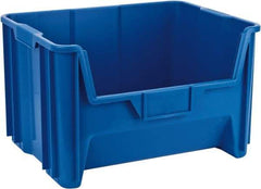 Quantum Storage - 75 Lb. Load Capacity, 15-1/4" Deep, Blue Polyethylene Hopper Stacking Bin - 12-7/16" High x 19-7/8" Wide x 15-1/4" Long - Exact Tool & Supply