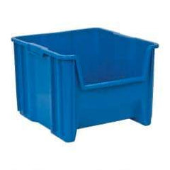 Quantum Storage - 75 Lb. Load Capacity, 17-1/2" Deep, Blue Polyethylene Hopper Stacking Bin - 12-1/2" High x 16-1/2" Wide x 17-1/2" Long - Exact Tool & Supply