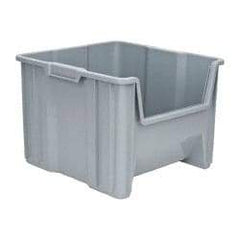 Quantum Storage - 75 Lb. Load Capacity, 17-1/2" Deep, Gray Polyethylene Hopper Stacking Bin - 12-1/2" High x 16-1/2" Wide x 17-1/2" Long - Exact Tool & Supply