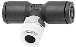 Legris - 10mm OD, 1/2 NPT, Nylon/Nickel Plated Brass Push-to-Connect Male Branch Tee - 290 Max psi, Black - Exact Tool & Supply