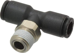 Legris - 6mm OD, 1/8 NPT, Nylon/Nickel Plated Brass Push-to-Connect Male Branch Tee - 290 Max psi, Black - Exact Tool & Supply