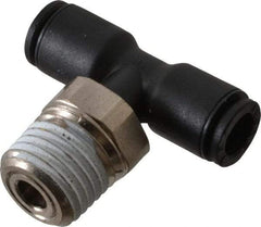 Legris - 6mm OD, 1/4 NPT, Nylon/Nickel Plated Brass Push-to-Connect Male Branch Tee - 290 Max psi, Black - Exact Tool & Supply