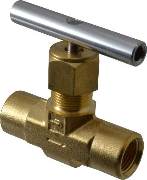 Parker - 3,000 Max psi, 3/8" Pipe, Brass, Inline Instrumentation Needle Valve - FNPT x FNPT End Connections - Exact Tool & Supply