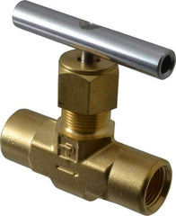 Parker - 3,000 Max psi, 3/8" Pipe, Brass, Inline Instrumentation Needle Valve - FNPT x FNPT End Connections - Exact Tool & Supply