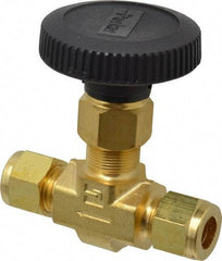 Parker - 3,000 Max psi, 3/8" Pipe, Brass, Inline Instrumentation Needle Valve - Compression x Compression CPI End Connections - Exact Tool & Supply