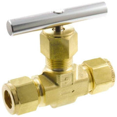 Parker - 3,000 Max psi, 1/2" Pipe, Brass, Inline Instrumentation Needle Valve - Compression x Compression CPI End Connections - Exact Tool & Supply