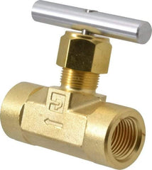 Parker - 3,000 Max psi, 1/2" Pipe, Brass, Inline Instrumentation Needle Valve - FNPT x FNPT End Connections - Exact Tool & Supply