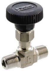 Parker - 5,000 Max psi, 3/8" Pipe, 316 Grade Stainless Steel, Inline Instrumentation Needle Valve - MNPT x MNPT End Connections - Exact Tool & Supply