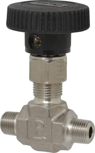 Parker - 5,000 Max psi, 1/8" Pipe, 316 Grade Stainless Steel, Inline Instrumentation Needle Valve - MNPT x MNPT End Connections - Exact Tool & Supply