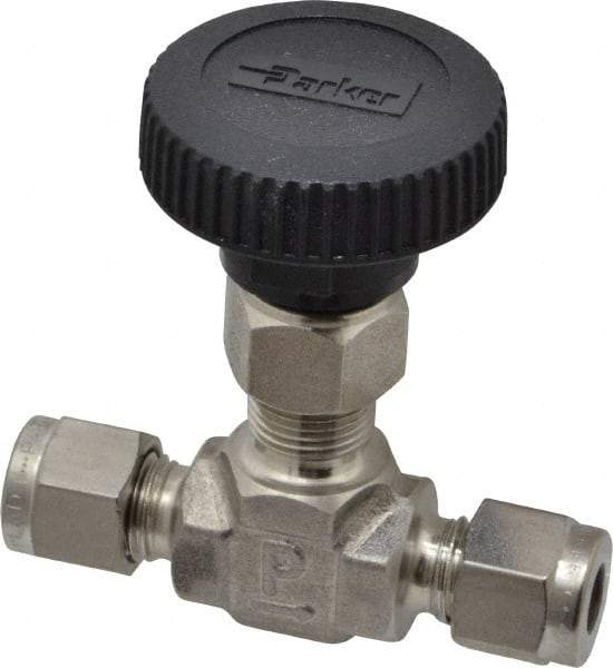 Parker - 5,000 Max psi, 1/4" Pipe, 316 Grade Stainless Steel, Inline Instrumentation Needle Valve - Exact Tool & Supply
