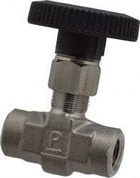 Parker - 5,000 Max psi, 1/4" Pipe, 316 Grade Stainless Steel, Inline Instrumentation Needle Valve - FNPT x FNPT End Connections - Exact Tool & Supply