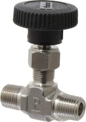 Parker - 5,000 Max psi, 1/4" Pipe, 316 Grade Stainless Steel, Inline Instrumentation Needle Valve - MNPT x MNPT End Connections - Exact Tool & Supply