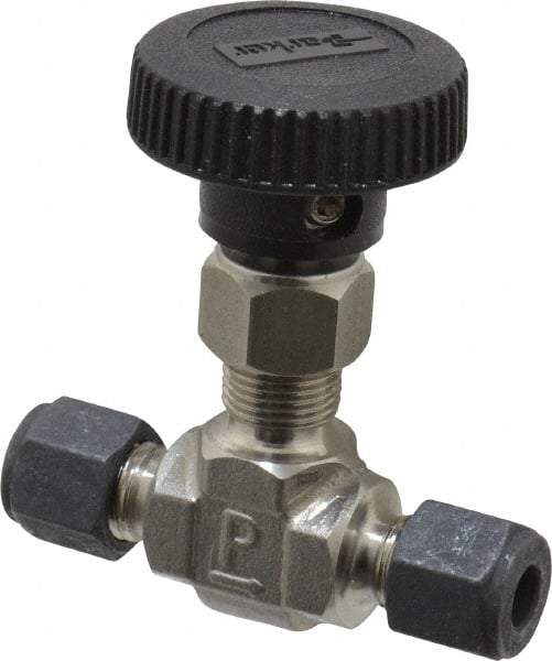 Parker - 5,000 Max psi, 1/4" Pipe, 316 Grade Stainless Steel, Inline Instrumentation Needle Valve - Compression x Compression CPI End Connections - Exact Tool & Supply