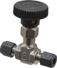 Parker - 5,000 Max psi, 1/4" Pipe, 316 Grade Stainless Steel, Inline Instrumentation Needle Valve - Compression x Compression CPI End Connections - Exact Tool & Supply