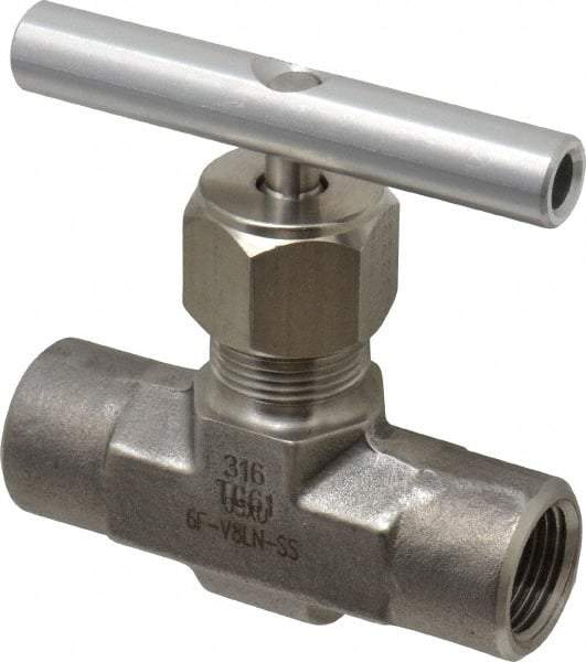 Parker - 5,000 Max psi, 3/8" Pipe, 316 Grade Stainless Steel, Inline Instrumentation Needle Valve - FNPT x FNPT End Connections - Exact Tool & Supply